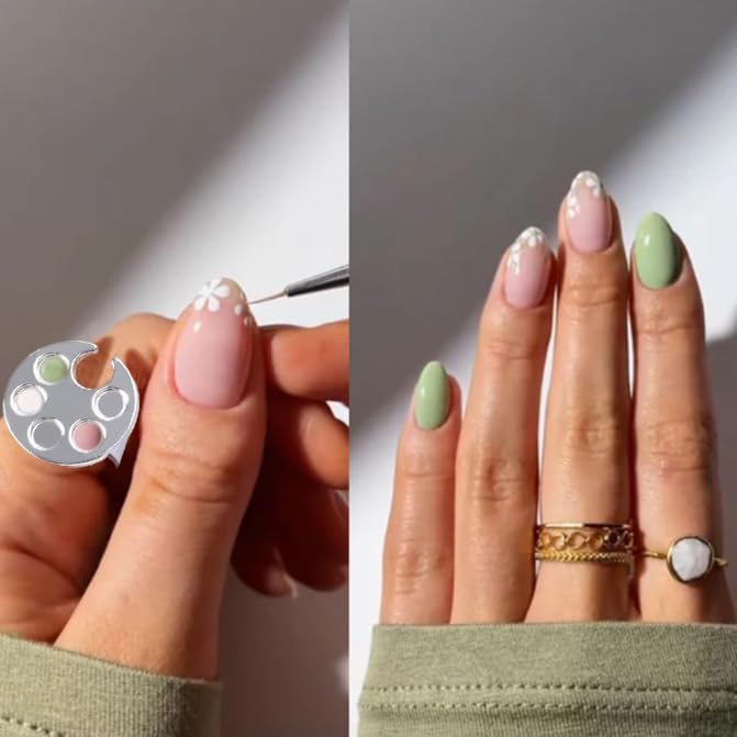 2 Pcs Stainless Steel Nail Art Mixing Palettes with Finger Rings