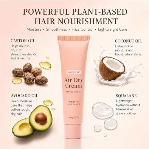 MyTend Air Dry Hair Cream with Castor Oil for Frizz Control & Styling, Vegan, 5.22 Fl Oz