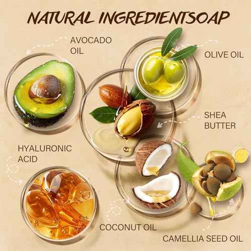 Natural Bar Soap Set for Men Women 6pcs Organic Soap with Plant Extracts for Body Face Hand Christmas Birthday Thanksgiving Mother's Day Gifts Tea Tree Almond Lemon Lavender Bamboo Charcoal Mint