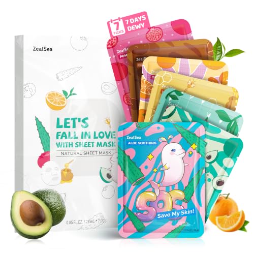 ZealSea Natural Collection 7 Pack Face Masks for Skin Hydration & Glow
