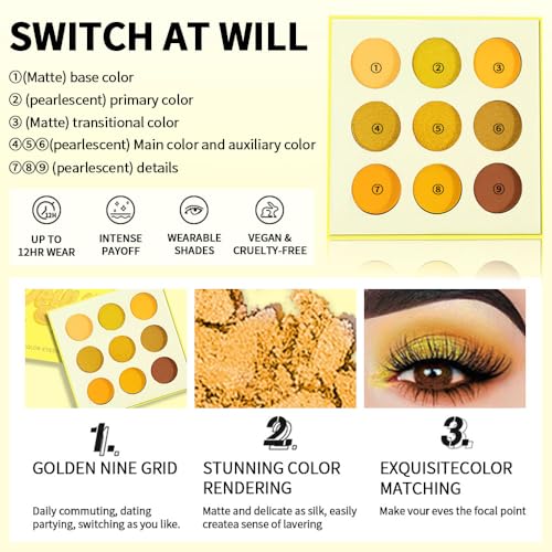 9-Color Yellow Gold Eyeshadow Palette – Matte & Shimmer