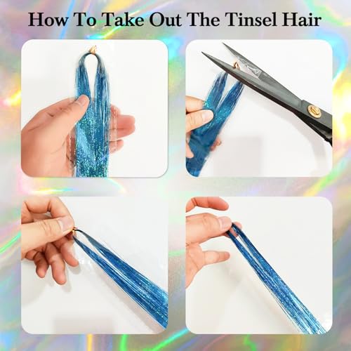 Hair Tinsel Extensions - 8 Packs, 1600 Strands, 50 Inch Black