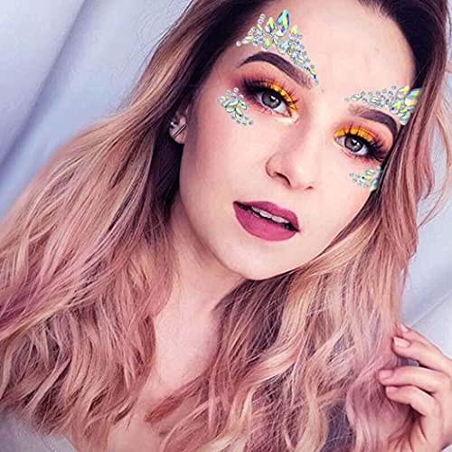 Rhinestone Face Gems Mermaid Face Jewels Rave Party Crystal Body Eyes Jewel Temporary Halloween Face Stickers for Women and Girls 2PCS