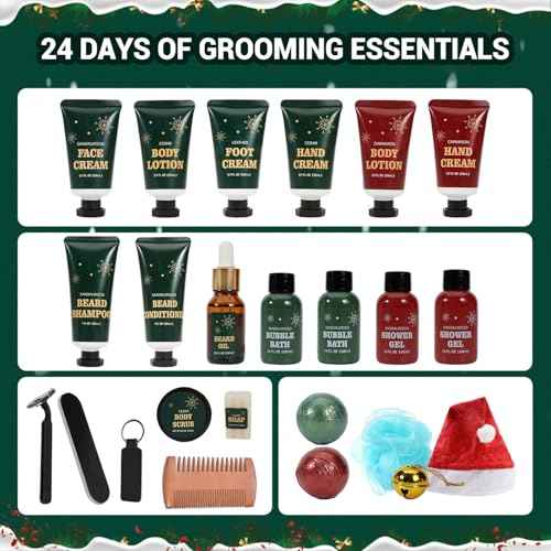 Advent Beauty Calendar for Adults 2025 Rinse & Robust Beard Care Kit Christmas Gifts for Men Skincare Beauty Advent Calendar for Men Christmas 24 Days Countdown Calendar Beard Care Grooming
