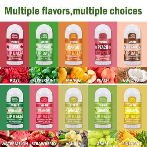 Mini Lip Balm 20 Pack, Natural Lip Balms Bulk with Vitamin E and Coconut Oil, Moisturizing Lip Balm for Dry Cracked lips - 10 Flavors