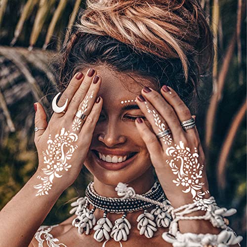 16 Sheets Henna Tattoo Stencils kit,Reusable Hand Stencils for Hand Glitter Airbrush DIY Tattooing Indian Temporary Tattoo Stickers, Gifts