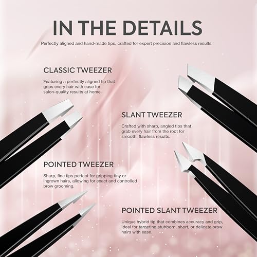 Markhor Black Majesty 4-Piece Tweezer Set for Eyebrows & Hair Removal