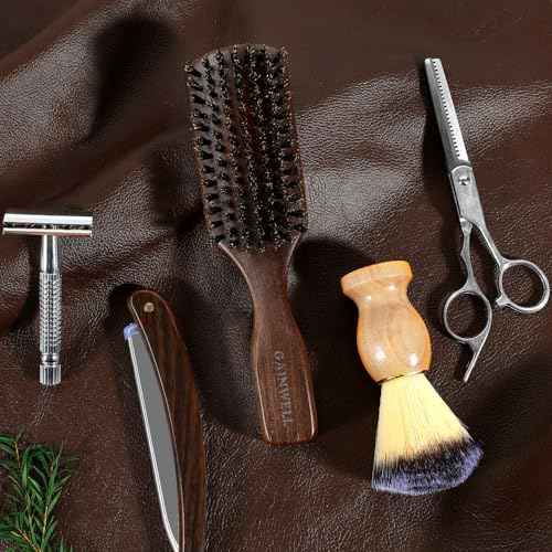 Wild Boar Bristle Hair Brush for Men - Slick Back Hair Brush - Stiff Boar Bristles for Thick Hair, Natural Black Walnut Wooden Handle Hairbrush, Beard Mustache Brush by GAINWELL