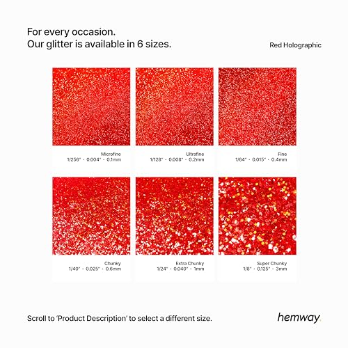 Hemway Eco Friendly Biodegradable Glitter 100g / 3.5oz Bio Cosmetic Safe Sparkle Vegan for Face, Eyeshadow, Body, Hair, Nail and Festival Makeup - Extra Chunky (1/24" 0.040" 1mm) - Red Holographic