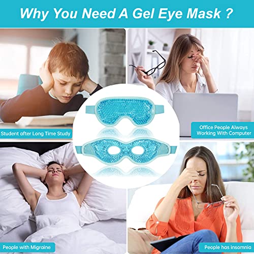 Ice Eye Mask Reusable 2 Pcs Ice Pack for Eyes,Hot Cold Compress Gel Bead Cooling Eye Mask for Puffiness/Dark Circles/Eye Bags/Dry Eyes/Headaches/Migraines/Stress Relief (Blue)