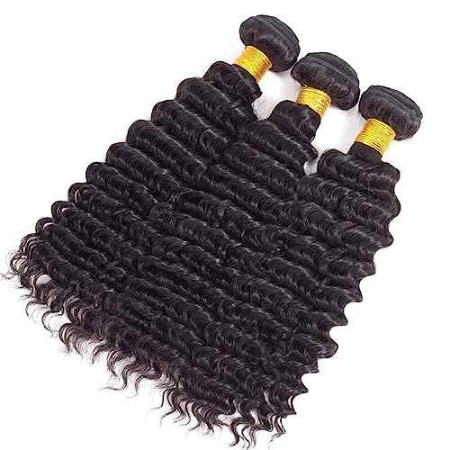 Deep Wave Human Hair Bundles 12A Brazilian Virgin Human Hair Bundles 24 26 28 Inch Wet and Wavy Curly Bundles Human Hair Extensions for Black Women Natural Color