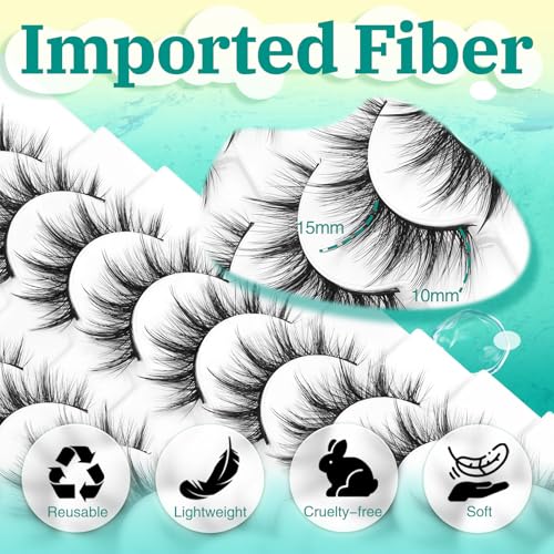 False Eyelashes Manga Lashes 10 Pairs Wispy Lashes Strips C Curl Fake Eyelashes 10-15mm Anime Lashes Fluffy Faux Mink Lashes Natural Look (FM03)