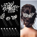 10-Pc Crystal Bridal Hair Pins Set Silver Rhinestone