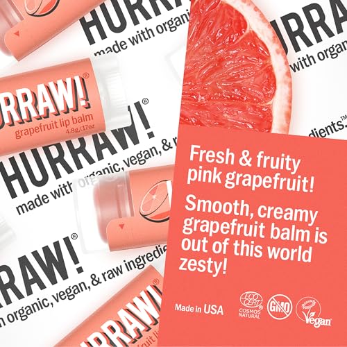 Hurraw! Grapefruit Lip Balm, 2 Pack: Organic, Certified Vegan, Cruelty and Gluten Free. Non-GMO, 100% Natural Ingredients. Bee, Shea, Soy and Palm Free. Made in USA
