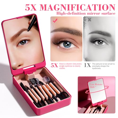 JPNK 8-in-1 Eyebrow Grooming Kit with 5X Magnifying Mirror