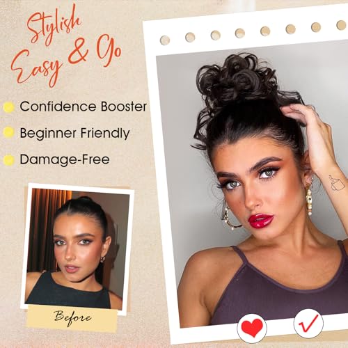 RONTAYA Messy Bun Hair Pieces - 2pc Dark Brown Wavy Curly Updo