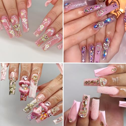 48PCS Nail Charms, Nail Rhinestones Kit with Nail Gems, 3D Nail Charms and Gems Charms for Nails, Nail Art Accessories Rhinestones