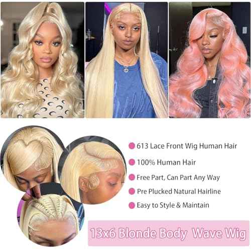 13x6 613 Lace Front Wig Human Hair 200% Density Blonde Wig Human Hair Body Wave HD Lace Frontal Wigs for Women Pre Plucked Blonde Wig 20 Inch