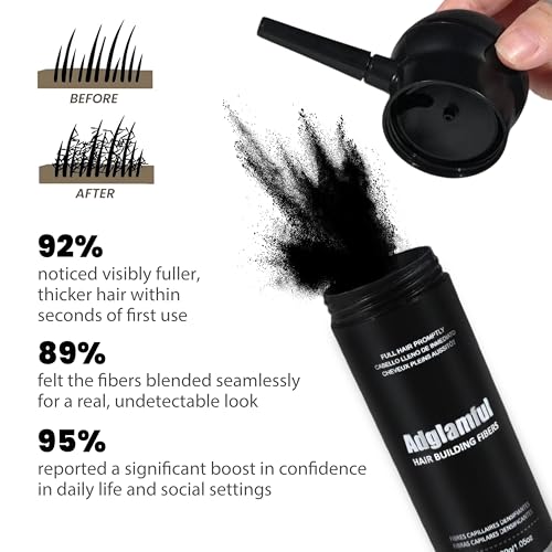 Adglamful Hair Fibers Spray for Thinning Hair - Black, 1.05 oz / 30g, Long-Lasting & Undetectable