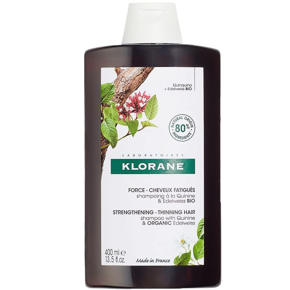 Klorane - Strengthening Shampoo - with Quinine & Edelweiss For Thinning Hair - Support Thicker Hair - Silicone, Paraben & Sulfate Free - 13.5 fl. oz.