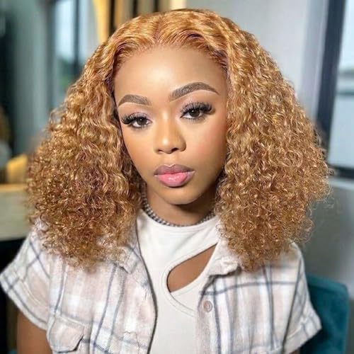 Honey Blonde Curly Bob Wig 12in 200% Density 5x5 HD Lace Closure Glueless Human Hair Wig for Black Women
