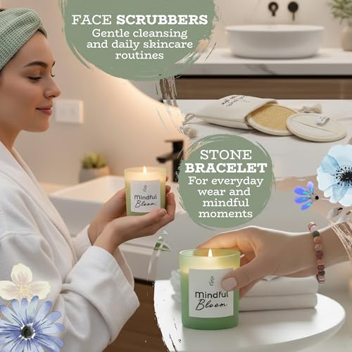 Self Care Gifts for Women, Spa Gift Baskets for Women with Neck Wrap, Spa Head Band & Bracelet, Face Roller, Gua Sha, Face Scrubbers, Aromatic Candle and Healing Stone Bracelet, Self Care Kit.