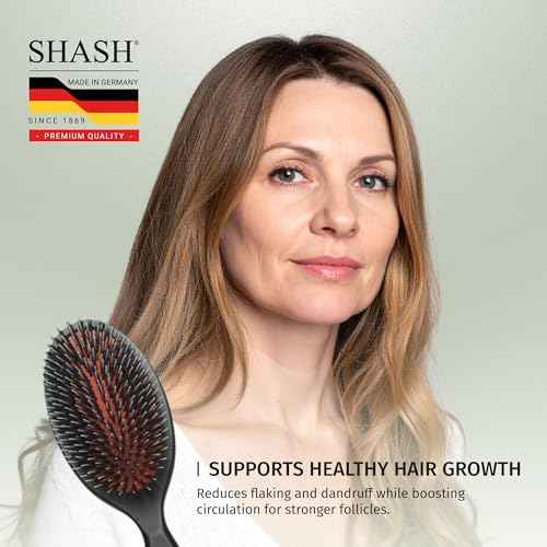 SHASH Since 1869 Hand Made In Germany - Nylon, 100% First Cut Boar Bristle Brush Suitable For Normal to Thick Hair - Gently Detangles, No Pulling or Split Ends - Softens Improves Texture, (Medium)
