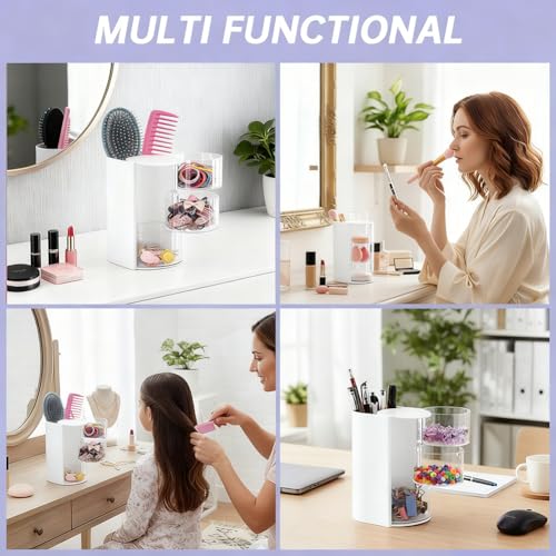3-Layer Rotating Hair Accessory Organizer with Brush Holder