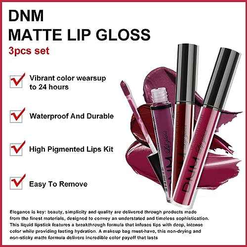 evpct 3Pcs Dark Red Purple Plum Matte Liquid Lipstick Sets for Women Matte Lip Stain Long Lasting Waterproof, Burgundy Blood Blue Red lipstick, Black Cherry Maroon Gothic 24 Hours Magic Lipsticks