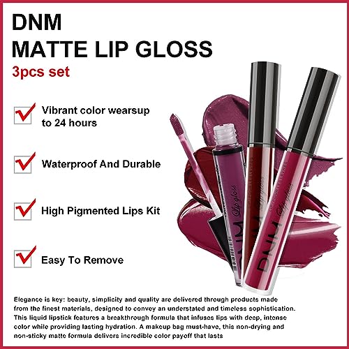 AMY'S DIARY Liquid Lipstick Set - 3Pc Matte Plum Long-Lasting