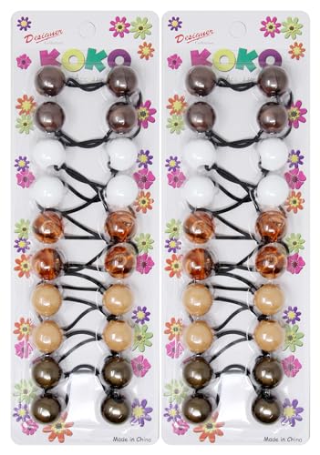 KOKO - Priemum 20 Pcs Bubble hair ties. Elastics Ties 18mm Ball Bubble Ponytail Holders. Colorful Elastic Accessories for Baby Kids Children Girls Women All Ages (BROWN MIX)