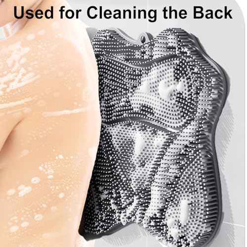 Shower Foot Scrubber, Shower Foot and Back Scrubber with Suction Cups, Shower Silicone Foot Washer for Exfoliating Massage£¨Grey£©