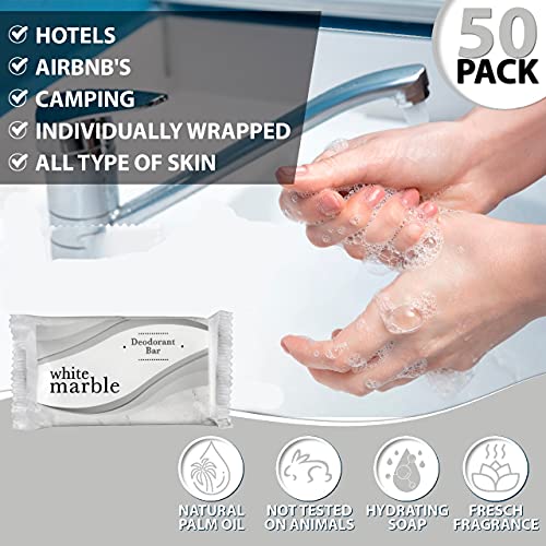 Hotel bar soap - Travel Size Body Moisturizing Bath Soaps Wrapped Sachets for Hotels, Rentals, Camping, Guest Room, Charity Pack Mild & Fresh Scent 50 White Bars Per Case # 1 1/2 Small