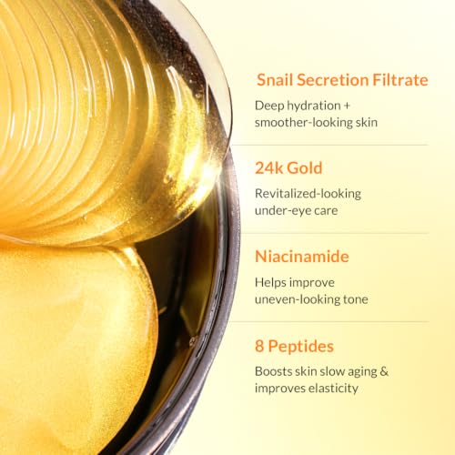 MIZON 24K Gold Under Eye Patches, 60 Pcs – Snail Mucin & Collagen