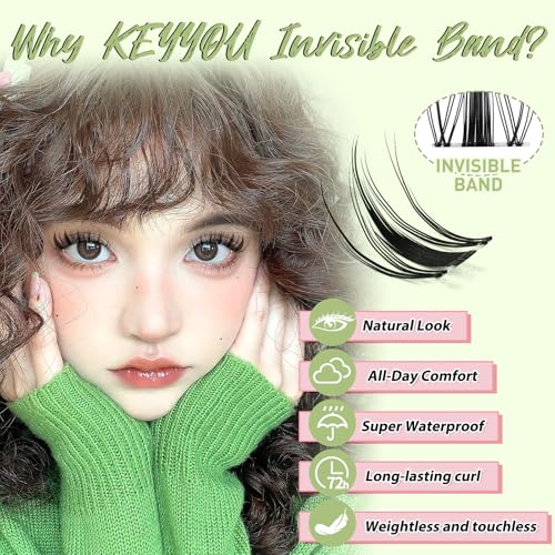 KEYYOU Fairy Lash Clusters 144Pcs D Curl Manga Lash Extension Eyelash Extension Wispy Natural Invisible Band Lash with Waterproof DIY Lash Extension at Home(Fairy-D-8-18MIX)