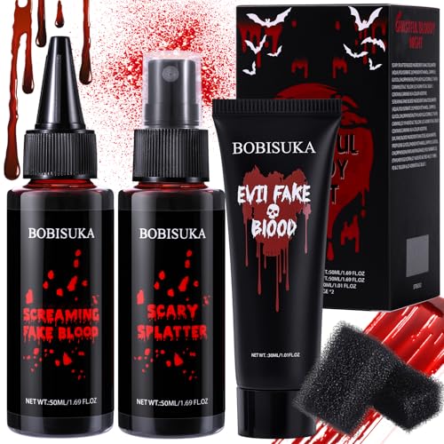 Halloween Fake Blood Kit with Spray, Gel & Sponges