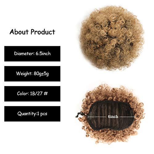 Yinmei Baibian Ombre Brown Afro Puff Drawstring Ponytail Kinky Curly Pony Tail Hair Extensions Synthetic Short Bun Hairpieces for Black Women(1B/27#)