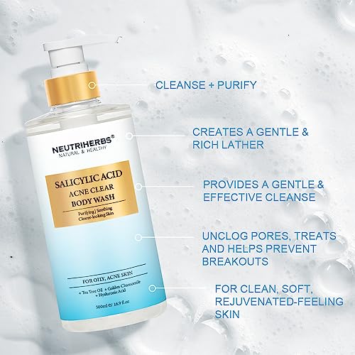 Neutriherbs Acne Body Wash, Anti Acne/Prone Skin Shower Gel For Women And Men, Daily Shower Soap With Salicylic Acid - Grapefruit Scent 16.9 Fl.Oz