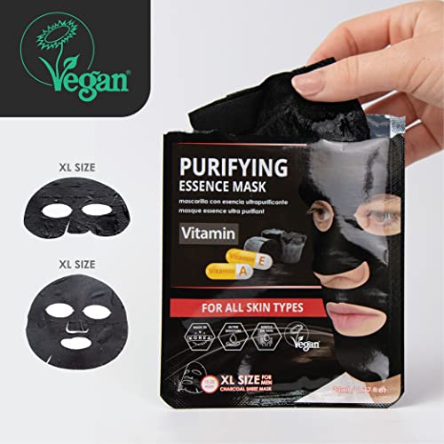 ODB for MEN Charcoal Essence Sheet Mask for Bearded Men 24 PK Hydrating Aloe & Purifying Vitamin Facial Mask for men with beards Mens Skin Care Sheet Masks for Face Mens Skin Care Kit Bulk Face Masks