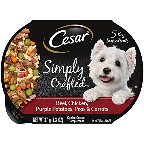 CESAR Simply Crafted Adult Wet Dog Food Meal Topper, Beef, Chicken, Purple Potatoes, Peas & Carrots, 1.3oz., Pack of 10