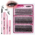 280 Pcs DIY Eyelash Clusters,10-18 mm Cluster Eyelash Kit Thick Eyelash Extension Kit with Lash Bond and Seal Lash Tweezers Individual Lashes For Beginners (Pink)