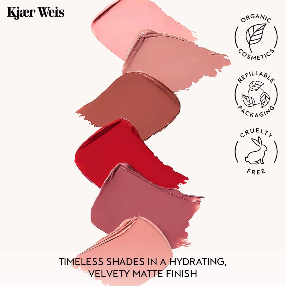 Kjaer Weis Matte Liquid Lipstick - Long Lasting Lipstick for Women, Pale Pink Nude Lip Stain - Glides on like Lip Gloss. Smudge Proof with Soft Matte Lip Stick Finish. Organic Makeup (Honor Iconic)