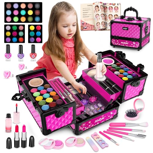 Hollyhi 59-Piece Kids Makeup Kit with Case & Tutorial Booklet