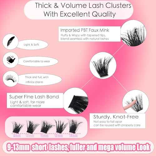 DAODER Thick Short DIY Lash Extension Kit 640pcs 50D 60D 80D 100D Mixed Volume 3D Cluster Eyelash Extensions Fluffy D Curl Individual Lashes Clusters with Lash Remover Bond Seal 9-13mm