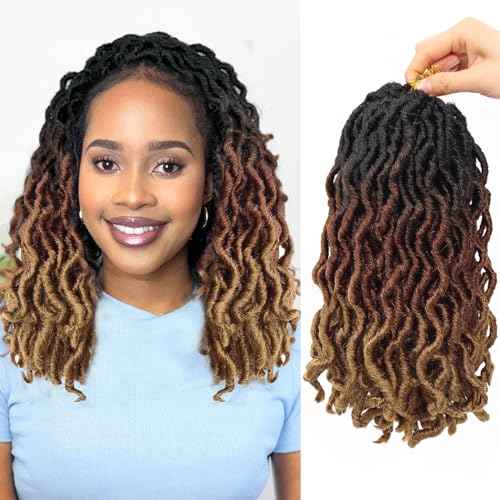 Faux Locs Crochet Hair 10 Inch 6 Packs 3 Tone Ombre Blonde Goddess Locs Crochet Hair for Black Women, Prelooped Gypsy locs Crochet Hair for kids Wavy Dreadlocks Crochet Hair Extensions, 1B/30/27