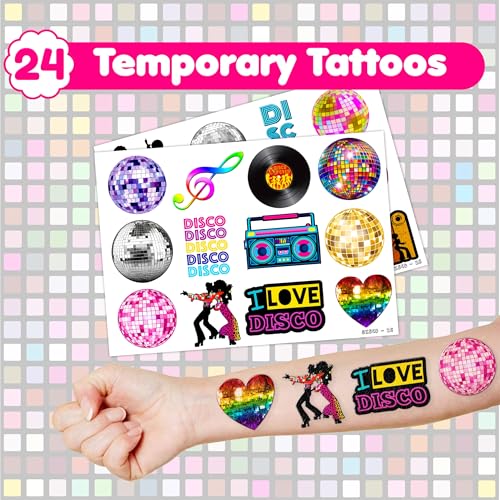 70s Disco Party Set - 48 Temporary Tattoos & 24 Slap Bracelets