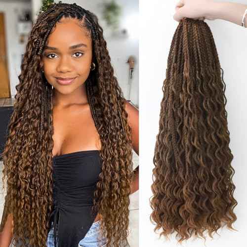 Goddess Box Braids Crochet Hair 24 Inch 8 Packs Pre-looped Boho Goddess Braids with Curly Ends Bohemian Crochet Hair for Black Women M33/30/27#