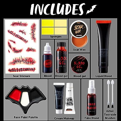 Halloween Makeup Kit 16 Pcs Face Paint Fake Blood Zombie Costume