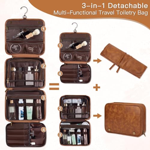 Personalized 3-in-1 Mens Toiletry Bag Groomsmen Gifts Best Man Proposal Gifts Bachelor Party Favor, PU Leather Waterproof Shaving Bag for Toiletries Travel Essential Accessories Light Brown B