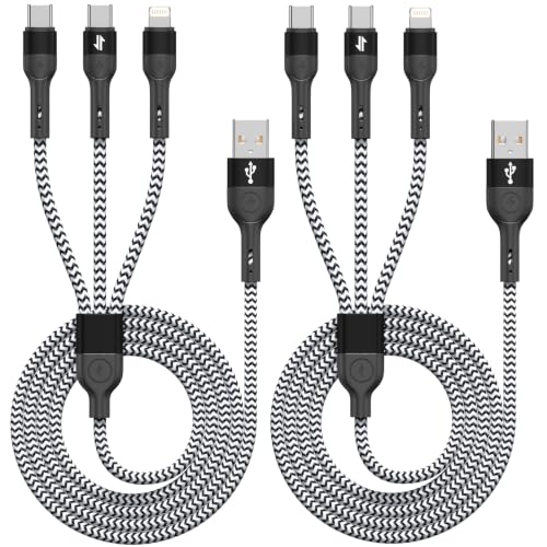 3-in-1 Braided Multi Charging Cable, 4Ft 2-Pack